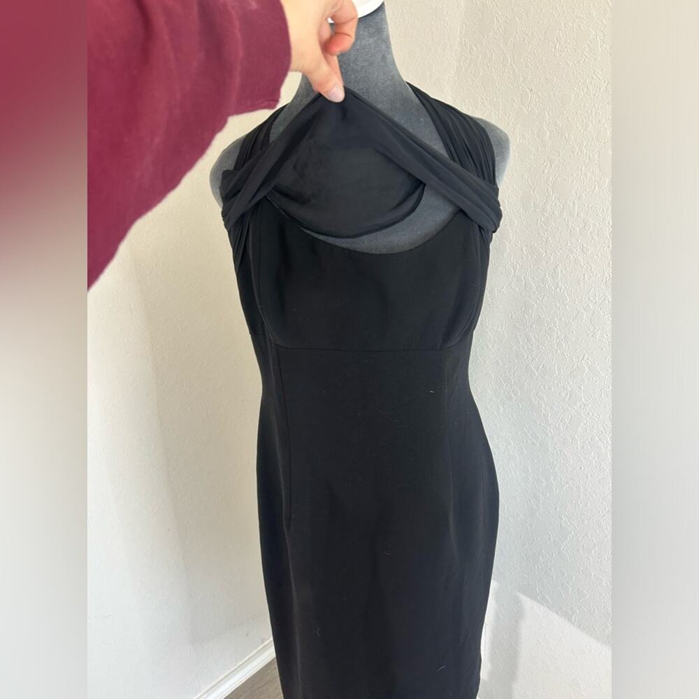 Maggy London- Sz 12- Little black dress- halter tie bow- zipper- midi- cocktail - Picture 6 of 9